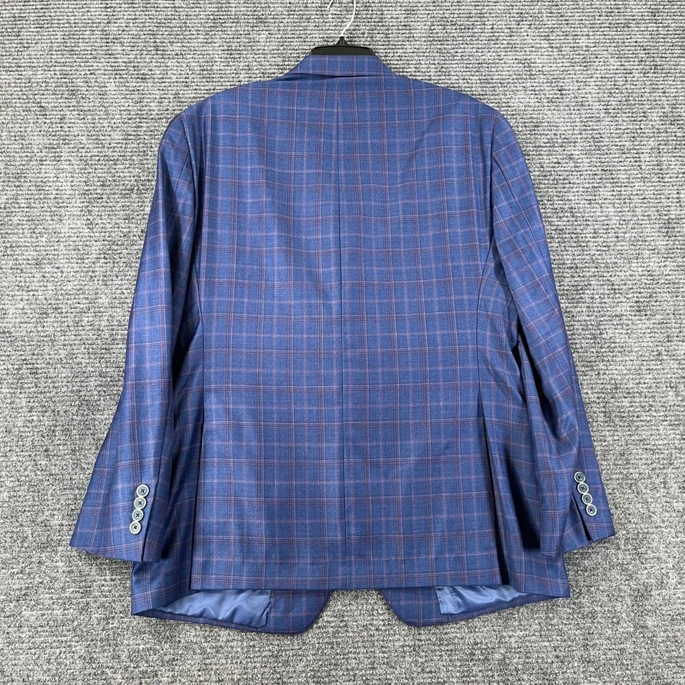 Hart Schaffner Marx Coat 44R Blue Windowpane Plaid Reda 1865 Wool New York Fit